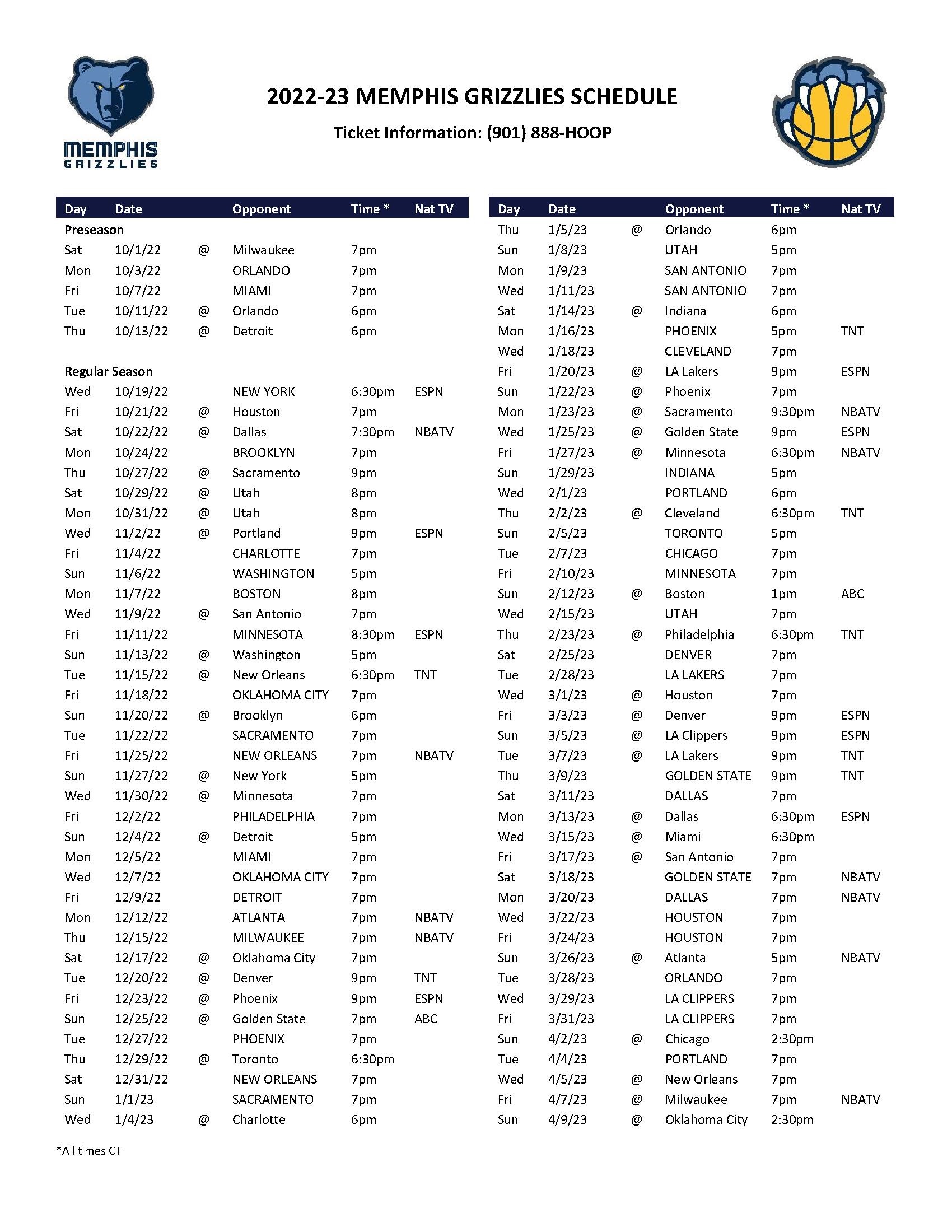 Memphis Grizzlies Basketball Schedule 2023-24 (Where To Watch The Games)
